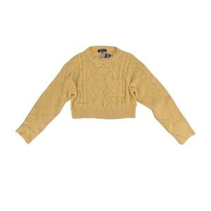 Blue Blush Pale Yellow Long Sleeve Knit Pocket Crop Sweater Size Large Women’s